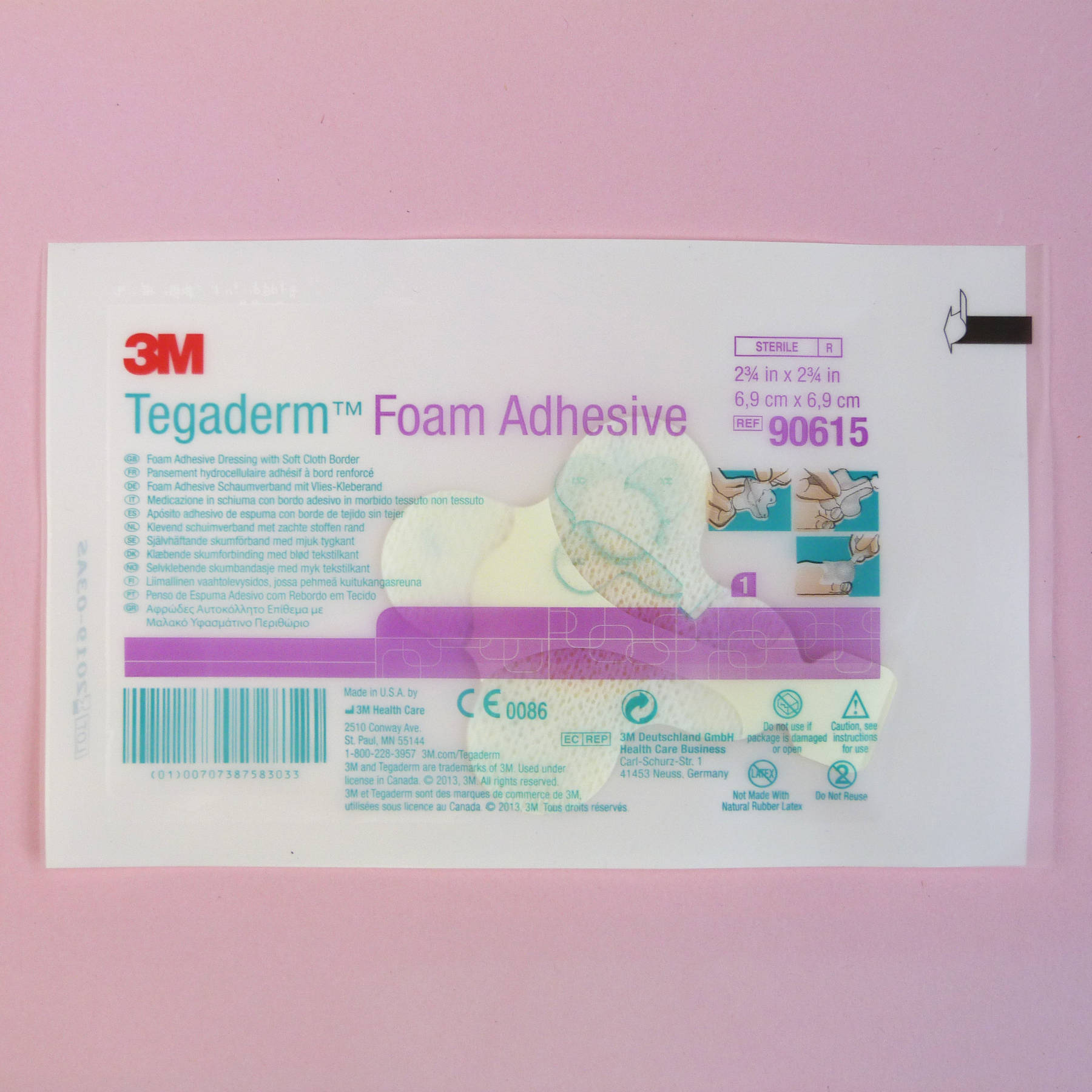 3M Tegaderm Foam Adhesive, Polyurethan-Schaumstoff mit Kleberand, Kleeblattform, 6,9 cm x 6,9 cm, Auflage: 2,5 cm rund, 10 Stück