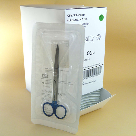 Сhirurgische Schere 14,5cm , gerade, einzeln steril verpackt Pack a' 25 Stk